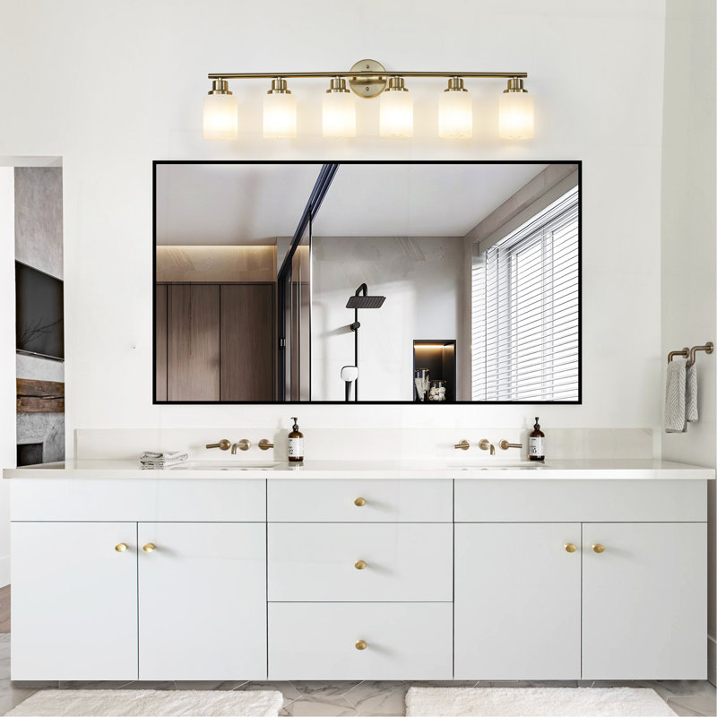 Miroir de salle de bain Modern, H 10,2 po x l 38,6 po x P 6,3 po, Doré, Six lumières