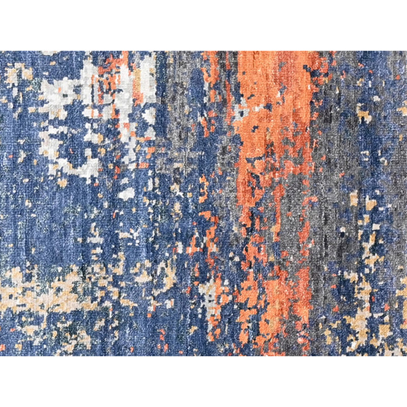 Hand Knotted Area Rug in Dark Blue And Rust