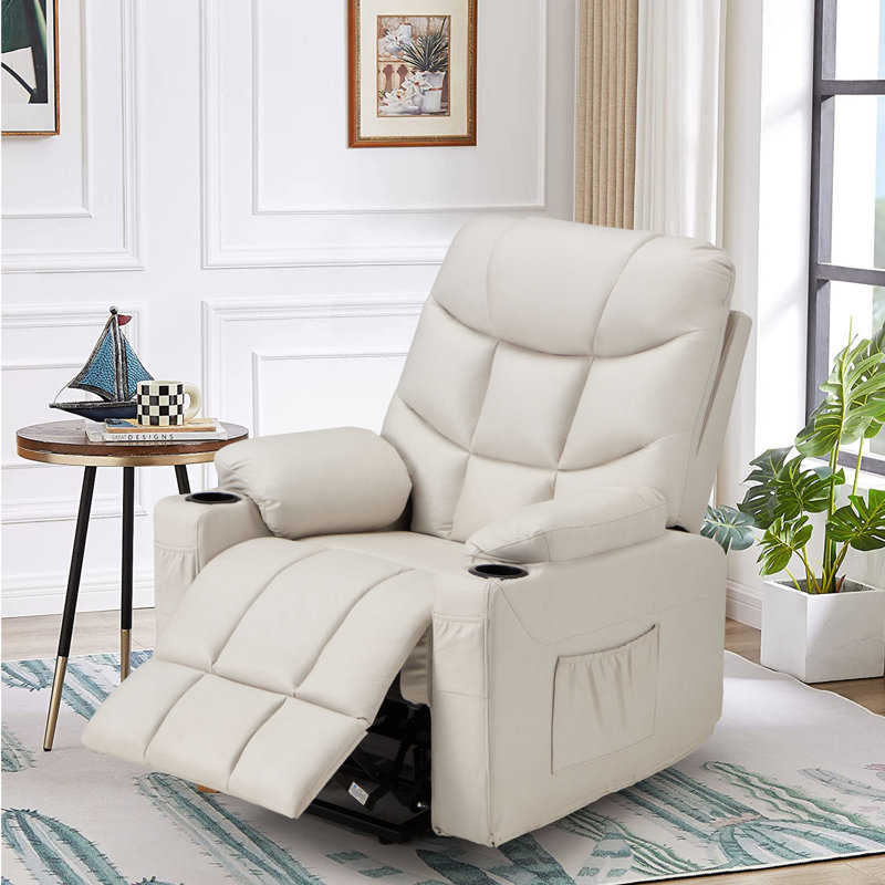 Fauteuil de massage chauffant en similicuir, Blanc