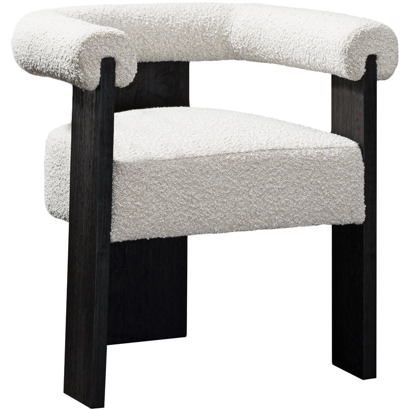 19.6'' H Upholstered Armchair, Black, Cream Boucle Fabric