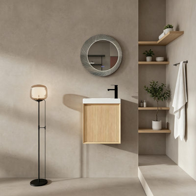 Meuble-lavabo mural avec lavabo en résine et porte simple à fermeture douce