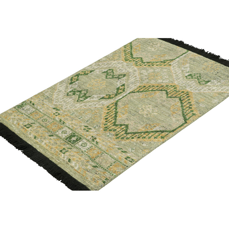 Rug & Kilim’S Ersari Style Rug With Gold, Green, And White Geometric Patterns