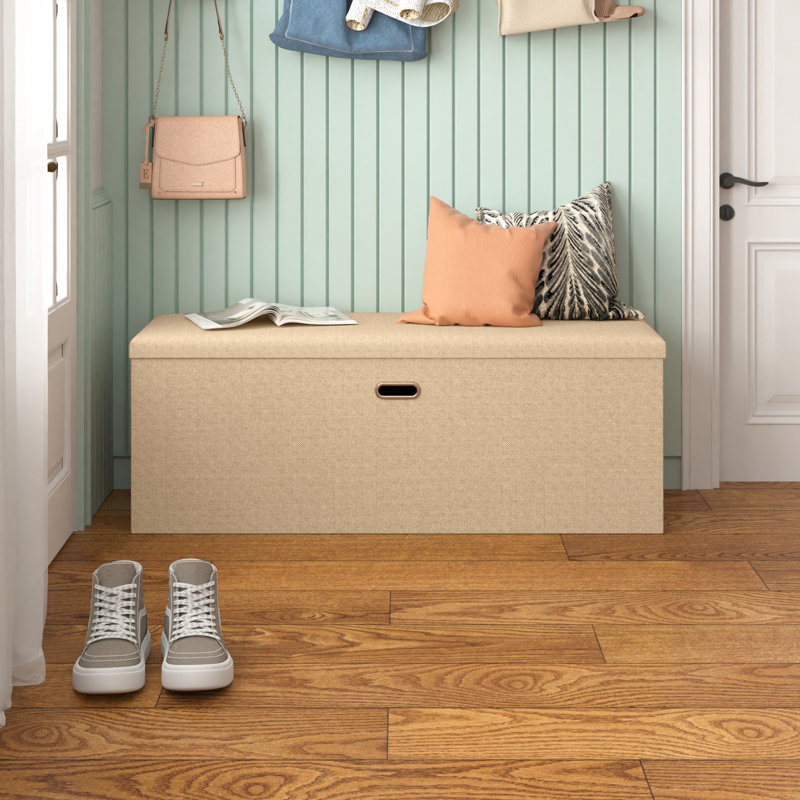 43Inches Storage Ottoman Bench, Folding Footrest Padded Seat, Storage Chest Long Shoes Bench, Holds Up To 660 Lbs, For Living Room, Entryway, Bedroom