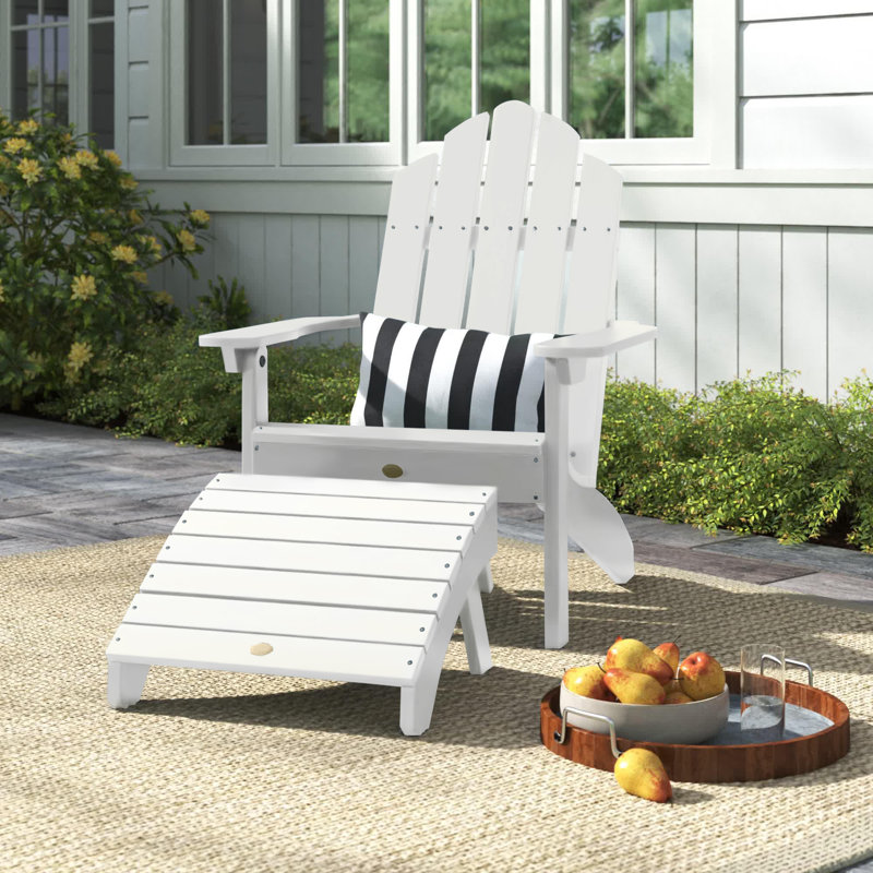 Anette Outdoor Adirondack Chair With Ottoman, White