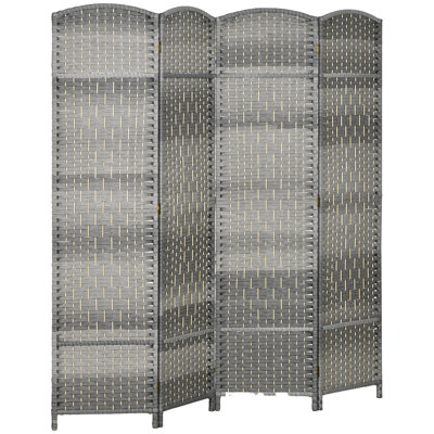 Paravent à 4 panneaux, écran d'intimité pliant de 6 pi de hauteur, cloison en bois autoportante tissée à la main pour bureau à domicile, chambre à coucher, gris mixte