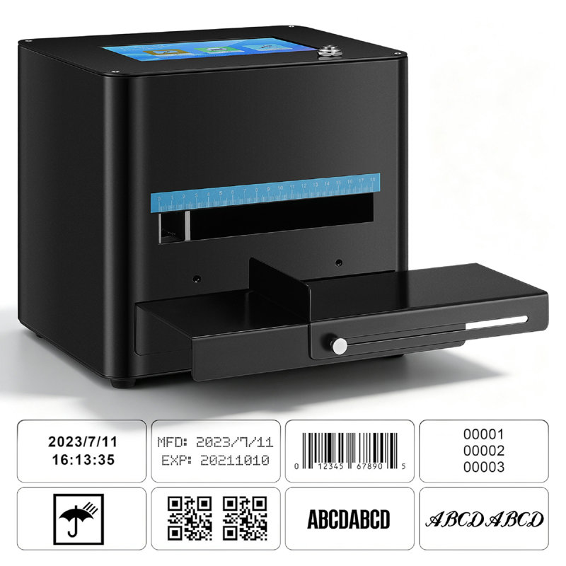 Inkjet Coding Machine with 7" Touch Screen, 0.08-0.5" Batch Code Printer with 42ml Black Ink Cartridge