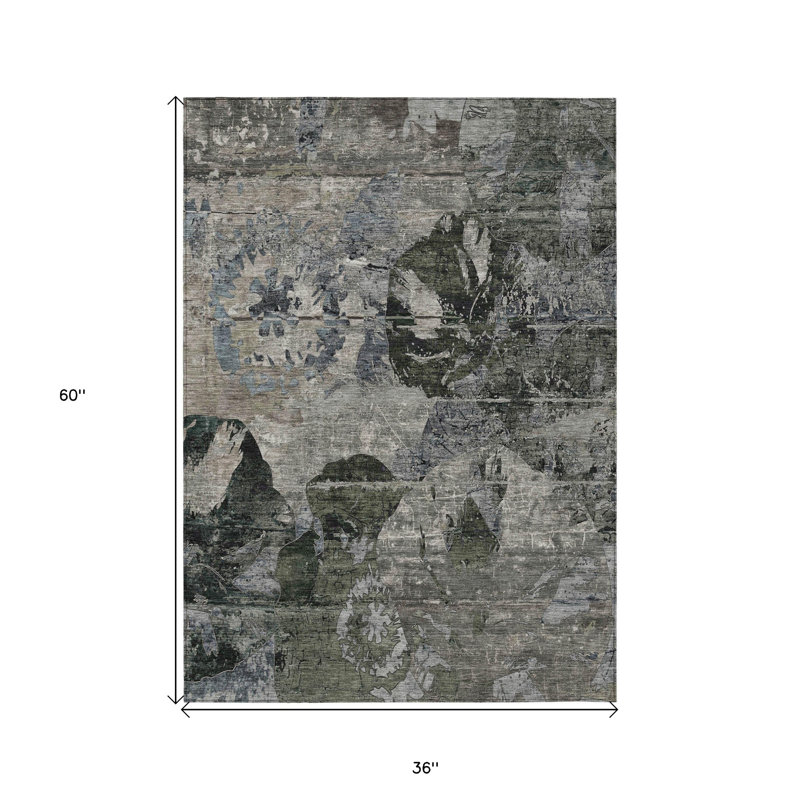 Tapis extérieur lavable antidérapant gris foncé et vert foncé 3 pi x 5 pi
