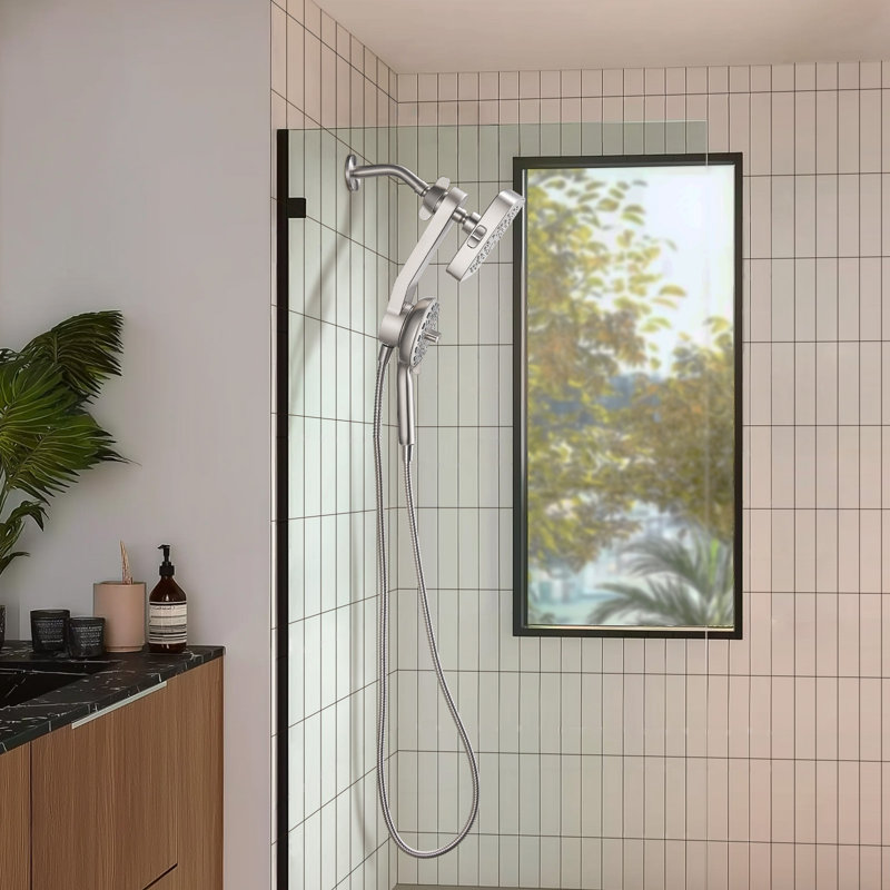 Magnetic 2-in-1 Dual Shower Head with 5-Spray Handheld Shower and 70-Inch Hose Wall Mount Matte Black, Matte Black
