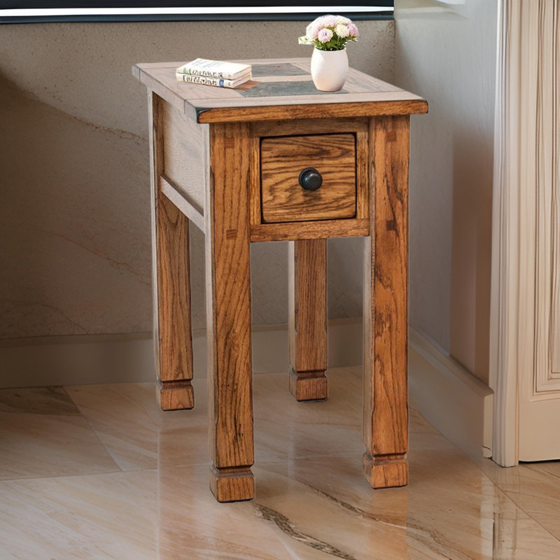 Table d'appoint Marv, plateau rectangulaire de 25 pouces, tiroir, brun