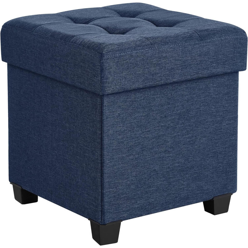 Rajane Upholstered Ottoman, Dark Blue Fabric