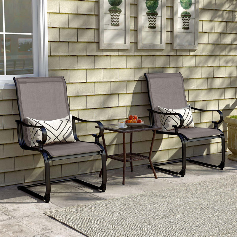 2 PCS Patio Chairs C-Spring Motion Chairs with Quick-drying & Breathable Fabric, Grey