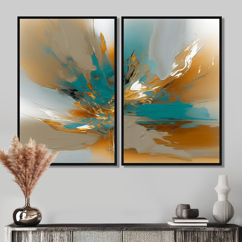 Marbre doré et turquoise Fuild Ink I - décoration murale moderne, 36" H x 48" W, Impression encadrée flottante, Black