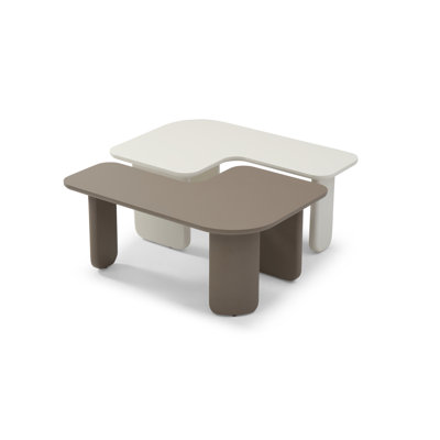 Ensemble de 2 tables basses modulaires modernes, tables de ferme à combinaison libre avec peinture multicouche, table d'appoint pour canapé-lit, tables d'angle polyvalentes pour le salon, kaki et blanc