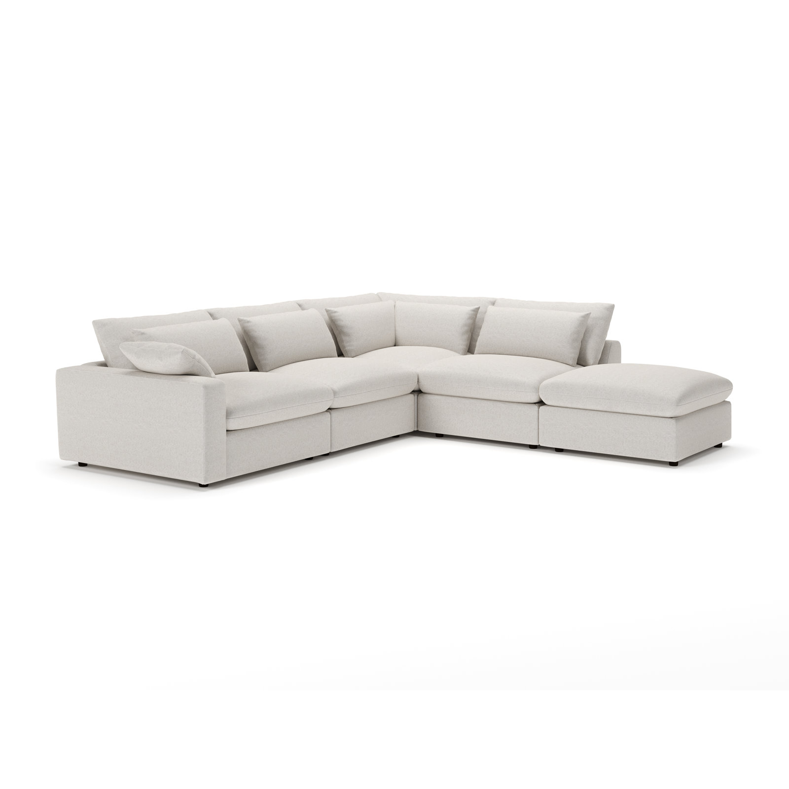 Remy 5-Piece Modular Chaise Sectional, Right Hand Facing, Macarena Light Gray Basketweave
