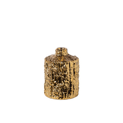 Vase en céramique rond à col court et corps en relief à finition brillante SM doré 5,00 po x 5,00 po x H 7,00 po