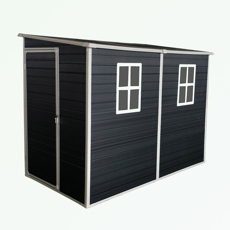 Storage shed with Floor, Two Windows and Lockable Doors, Black