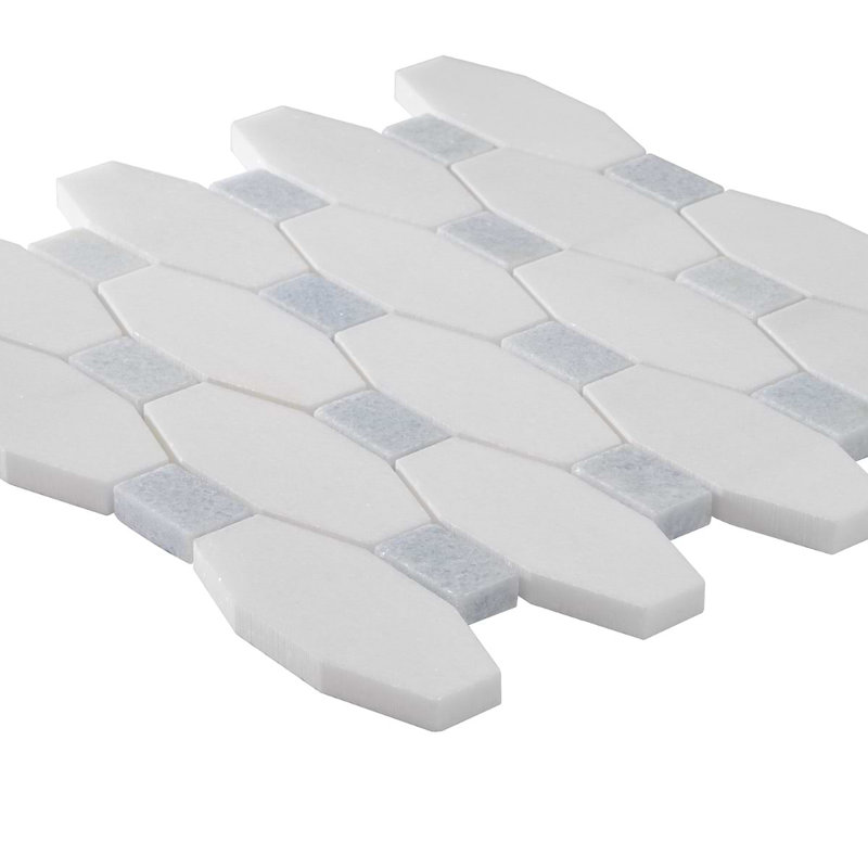 Octave 2x4 Polished Octagon Asian Statuary Marble Mosaic Tile, Thassos;Blue Celeste