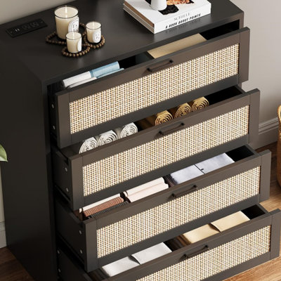 4 Drawer Dresser, Rattan Dresser With Power Outlets