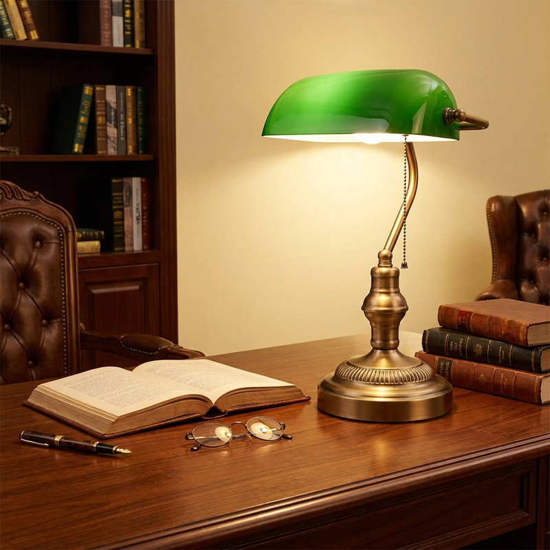 Lampe de table Kandace, Vert, Antique Brass
