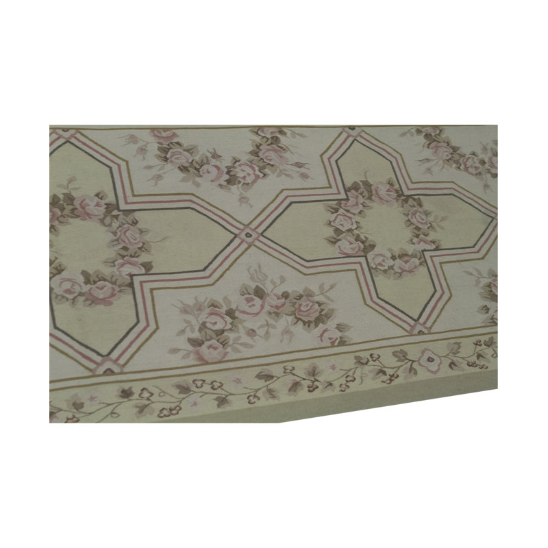 Hand-Knotted High-Quality Ivory and Gold Runner