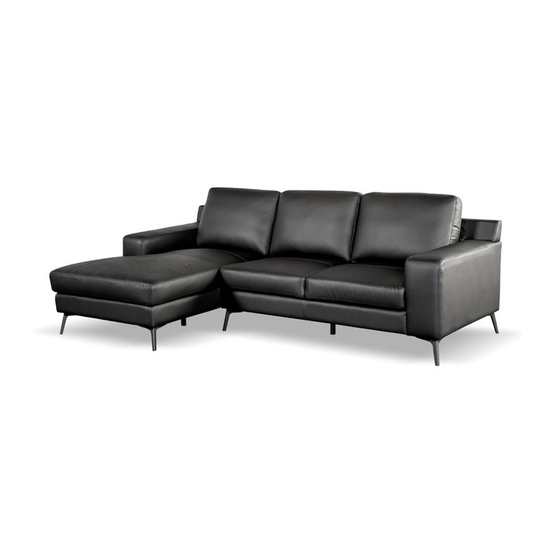 Canapé modulaire contemporain de 98,1 po de largeur, méridienne gauche, noir, Face à la gauche, Noir