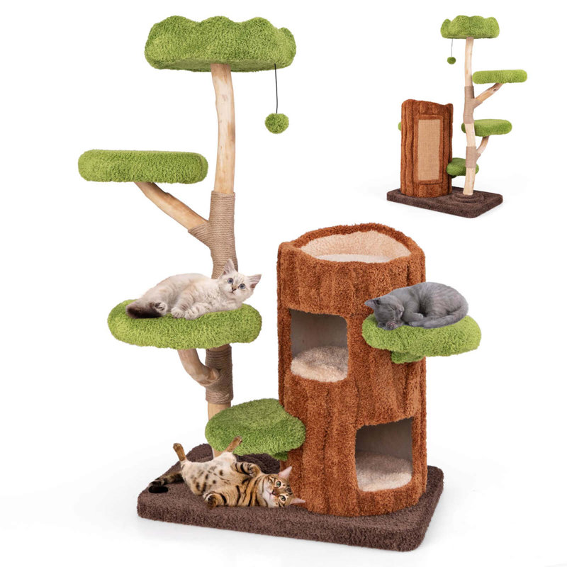 Multi-level Cat Tree With Double Decker Cat House Scratching Posts & Sisal Panel