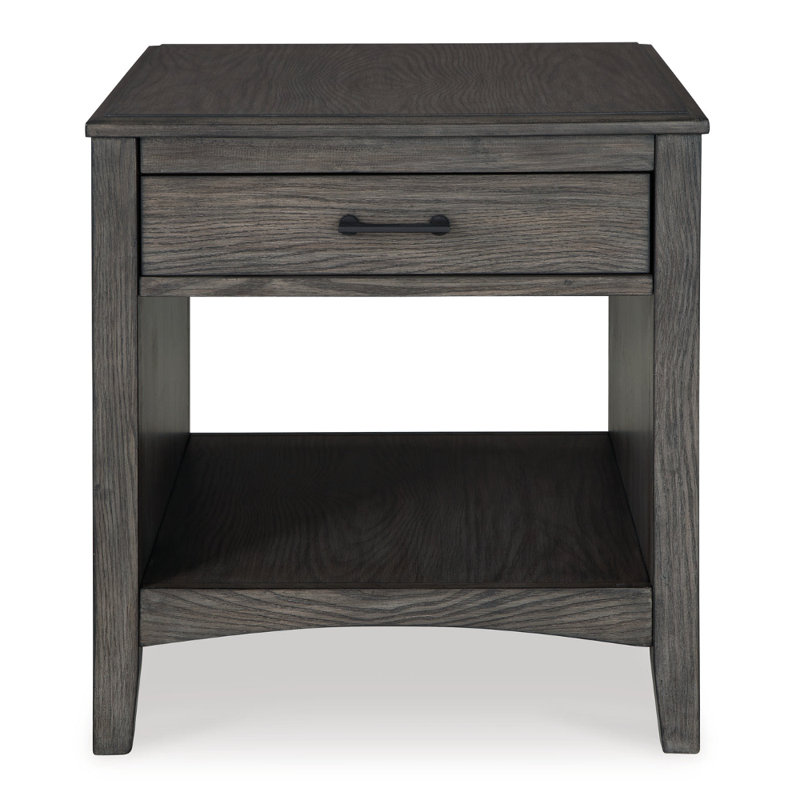 Gray Rectangular Wood End Table with Storage Drawer