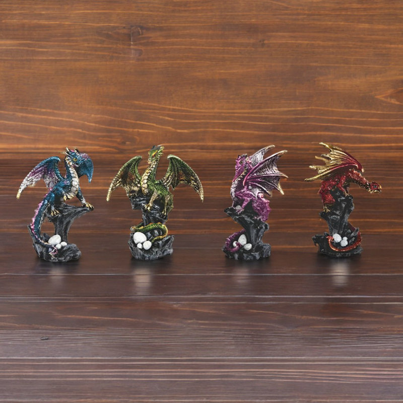 4-PC Set 4"H Guarding Eggs Dragon set Figurine
