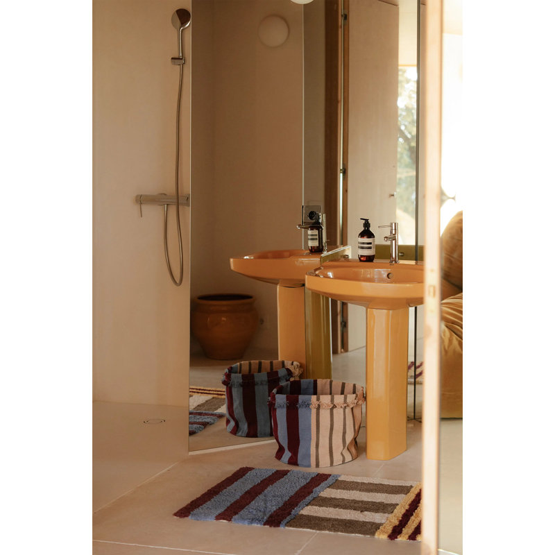Tapis de bain lavable de couleur bleu indigo, Natural,Jean Blue,Brown,Burgundy Striped