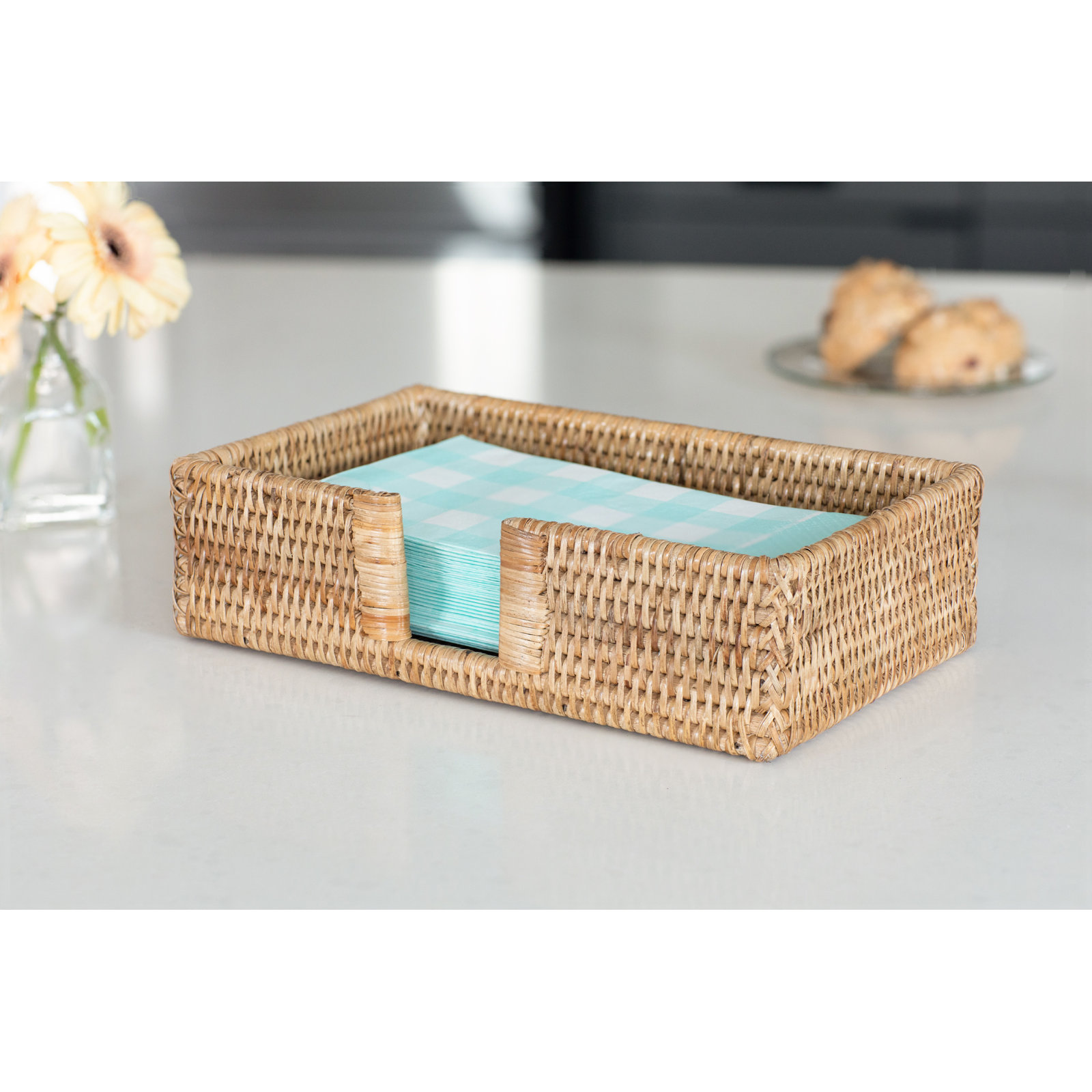 Rattan Guest Towel Napkin Holder, Honey Brown