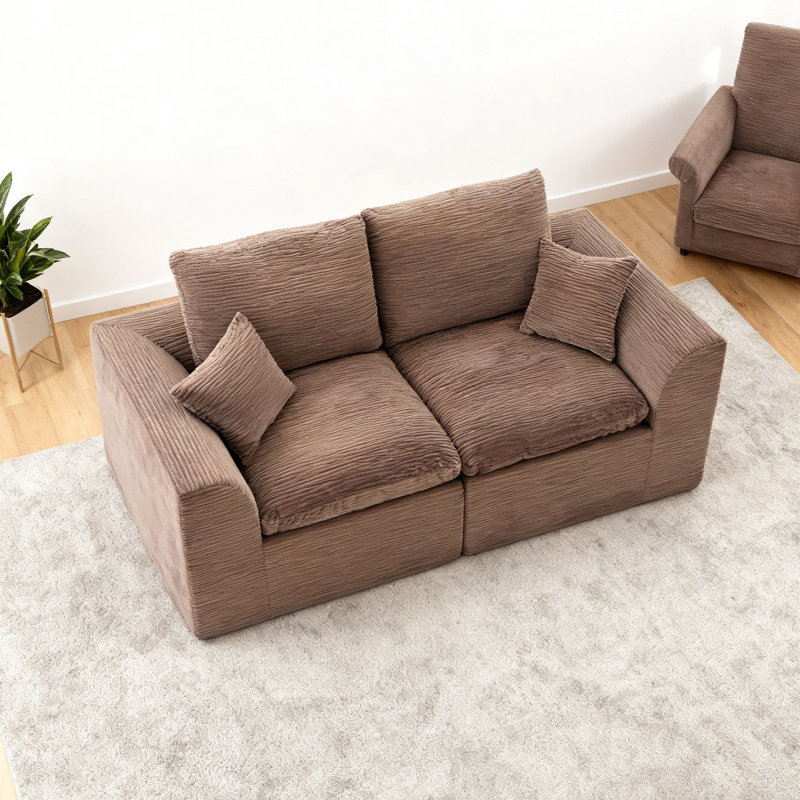 Ensemble de causeuse modulaire en velours côtelé, canapé modulaire sans assemblage avec housse amovible, Brun
