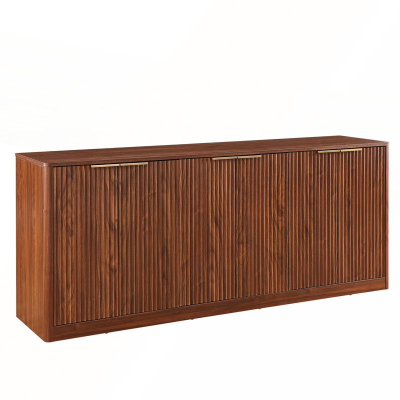 Buffet moderne à cannelure moderne avec bord arrondi et grande porte à 6 portes pour la cuisine et le salon, Noyer