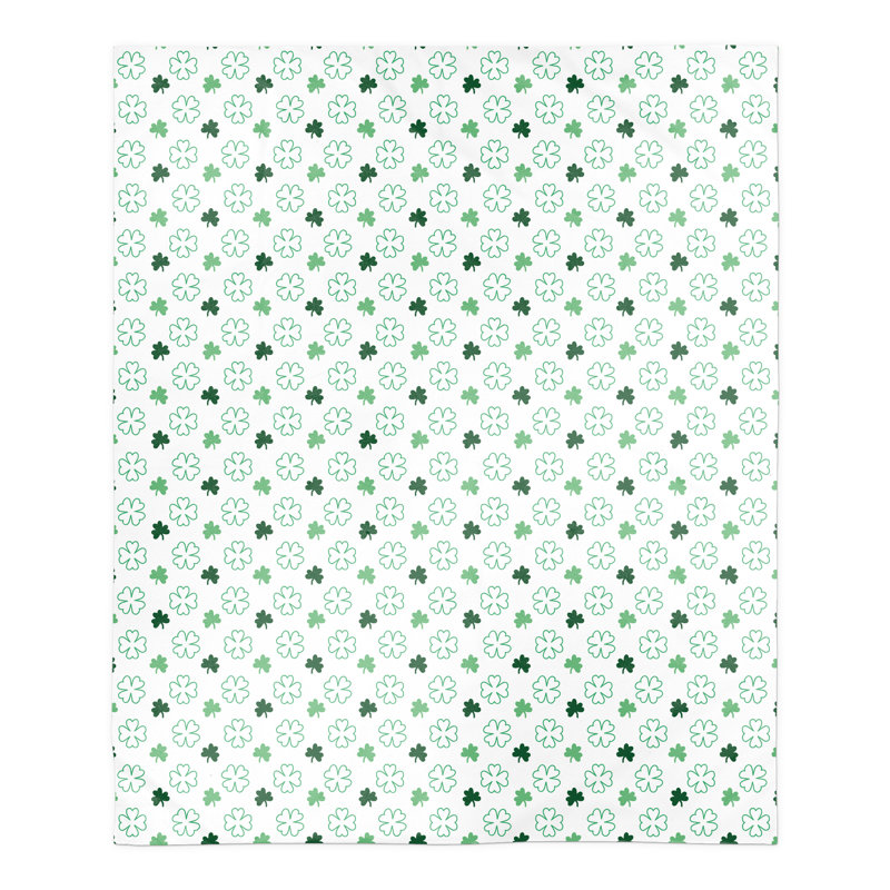 Green Clover Pattern Sherpa Fleece Throw Blanket 50x60