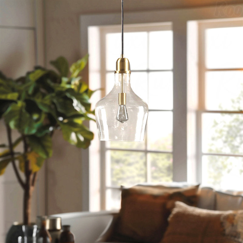 Luminaire suspendu en verre, Doré, H 95,5 po x l 9 po x P 9 po