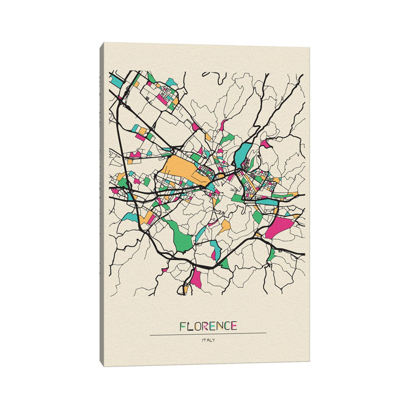 Florence, Italy Map 1 Piece Wrapped Canvas Wall Art, 101.6 cm H x 66.04 cm W