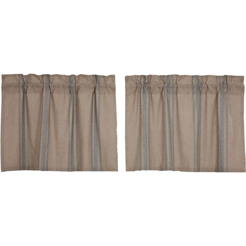 Juana Cotton Striped Tailored Cafe Curtain, Blue-Gray, 72" W x 24" L