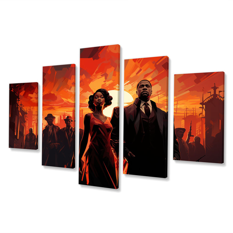 Rouge et noir Harlem Renaissance Couple - art mural Multipanel Renaissance Harlem