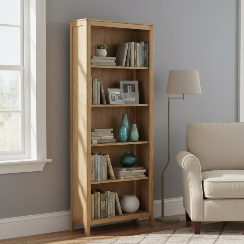 Remi 180cm H x 75cm W Solid Wood Standard Bookcase, Oak