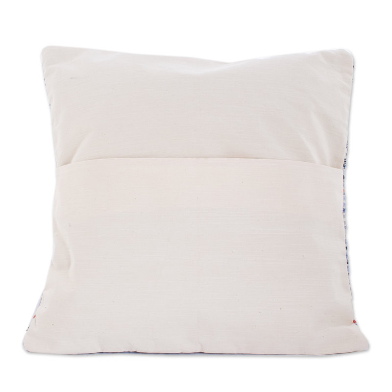 Housse de coussin carré à chevrons bleu / mauve / rouge