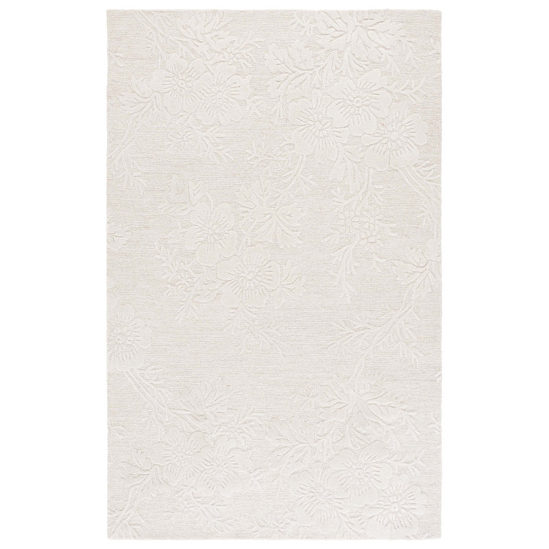 Emko 151 Hand Tufted Wool/Cotton/Viscose Floral Indoor Use Only Rug in Ivory, Rectangle 3' x 5'