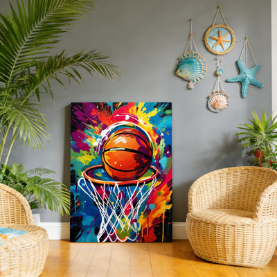 Graffiti Basketball, Built-in Back Wood Frame Wall Art, 30L x 20W
