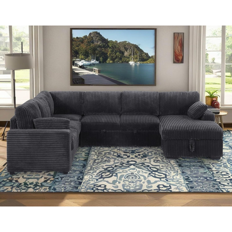 Oversized U-Shaped Sectional Sofa Bed with Storage Chaise
