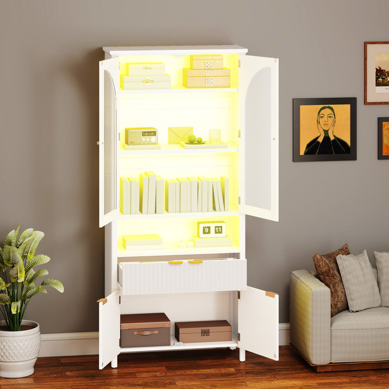  72.2'' H Bookshelf With LED Lights & Arched Glass Doors