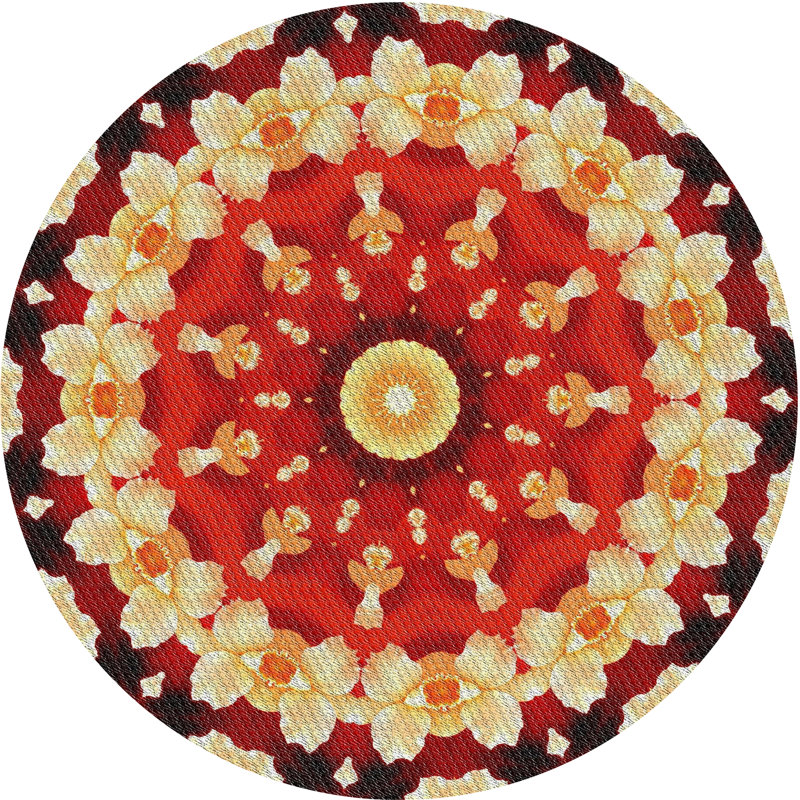 Tapis tissé à la machine rouge/jaune/noir, Rond 5 pi
