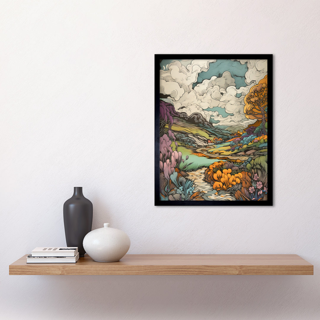 Meadow River Multicoloured Landscape - Single Picture Frame Print