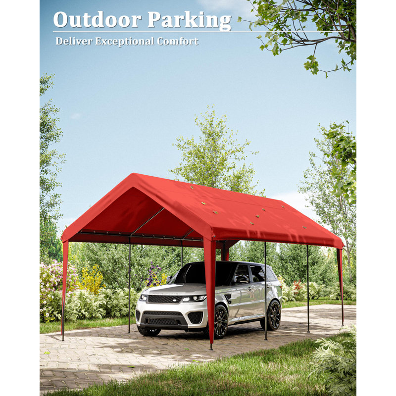 Carport Canopy Replacement Cover With Ball Bungees (Frame Is Not Included), Red, 112.8" H x 120" W x 240" D