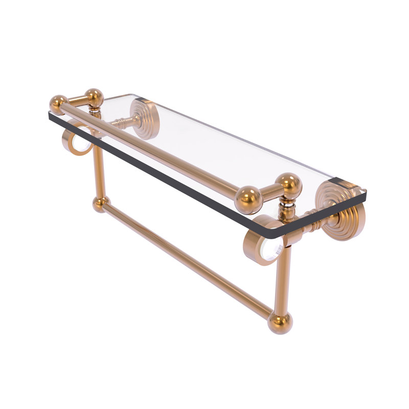 Jarrell Glass Bracket Shelf with Towel Bar, Brushed Bronze, 5.5" H x 16" W x 6.8" D