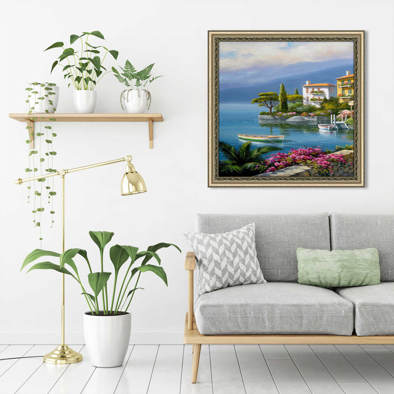 Seaside Bistro Café I par Sung Kim - Peinture, H 37,5 po x l 37,5 po x P 1 po, Encadrement champagne
