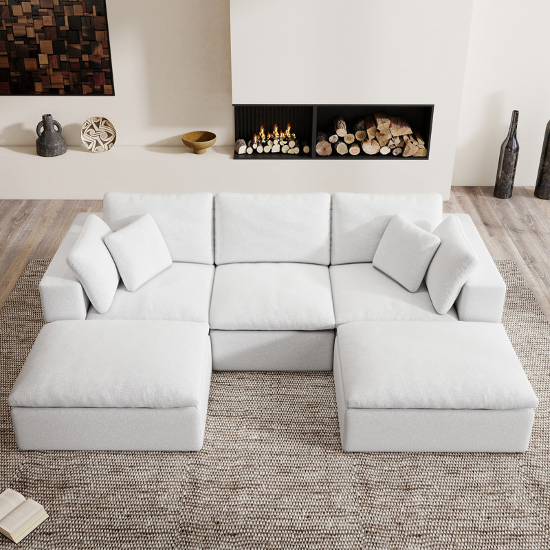 Kreyton Boneless 108" Cloud Compression Sectional Sofa, No-Assembly Sectional Couch, White Chenille