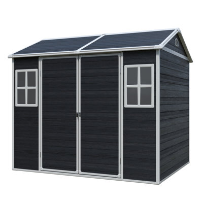 8 X 6Ft  Resin Outdoor Storage Shed Waterproof Shed With Floor & Two Windows & Lockable Door, Tool Shed For Garden, Patio, Backyard